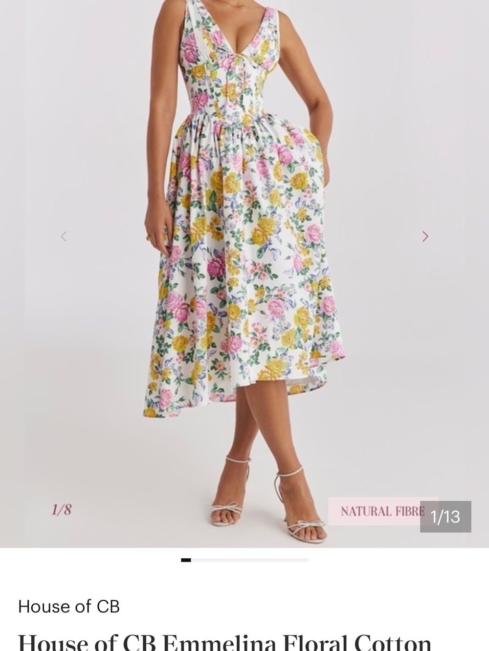 House of CB White Midi Dress with Pink & Yellow Floral Print - Picture 3 of 4